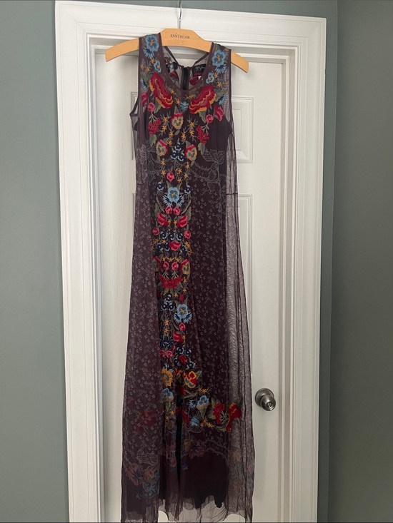 Johnny Was Dresses & Skirts - Johnny Was Plum Sheer Maxi Dress with Multicolor Floral Embroidery